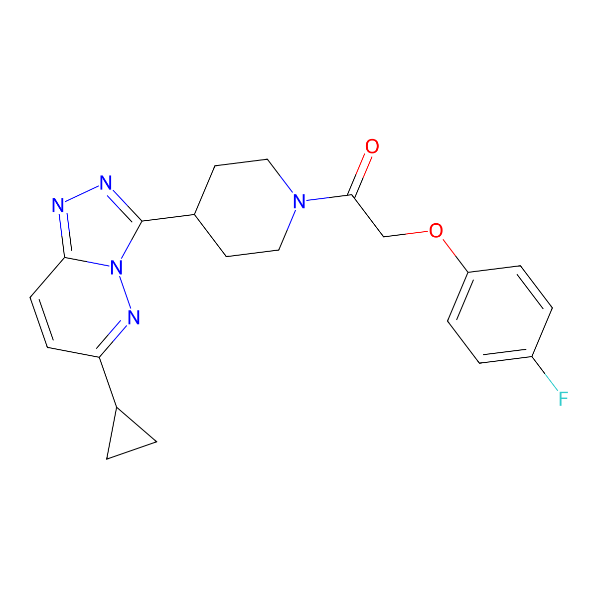 1-(4-{6-Cyclopropyl-[1,2,4]triazolo[4,3-b]pyridazin-3-yl}piperidin-1-yl)-2-(4-fluorophenoxy)ethan-1-one molecular structure, CAS 2415503-17-0