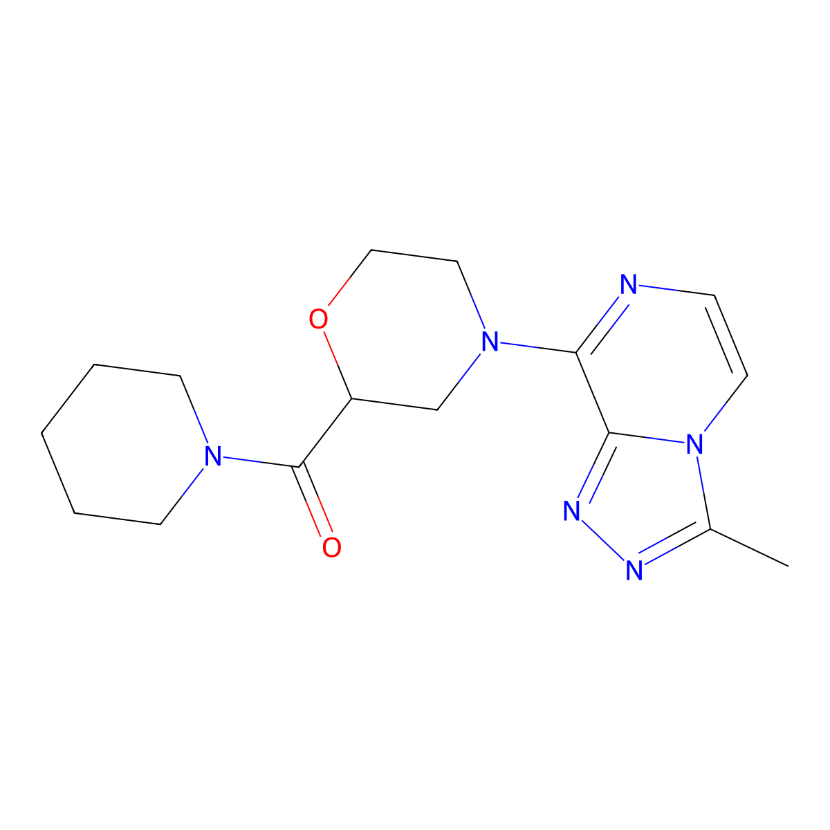 4-{3-Methyl-[1,2,4]triazolo[4,3-a]pyrazin-8-yl}-2-(piperidine-1-carbonyl)morpholine molecular structure, CAS 2415503-18-1
