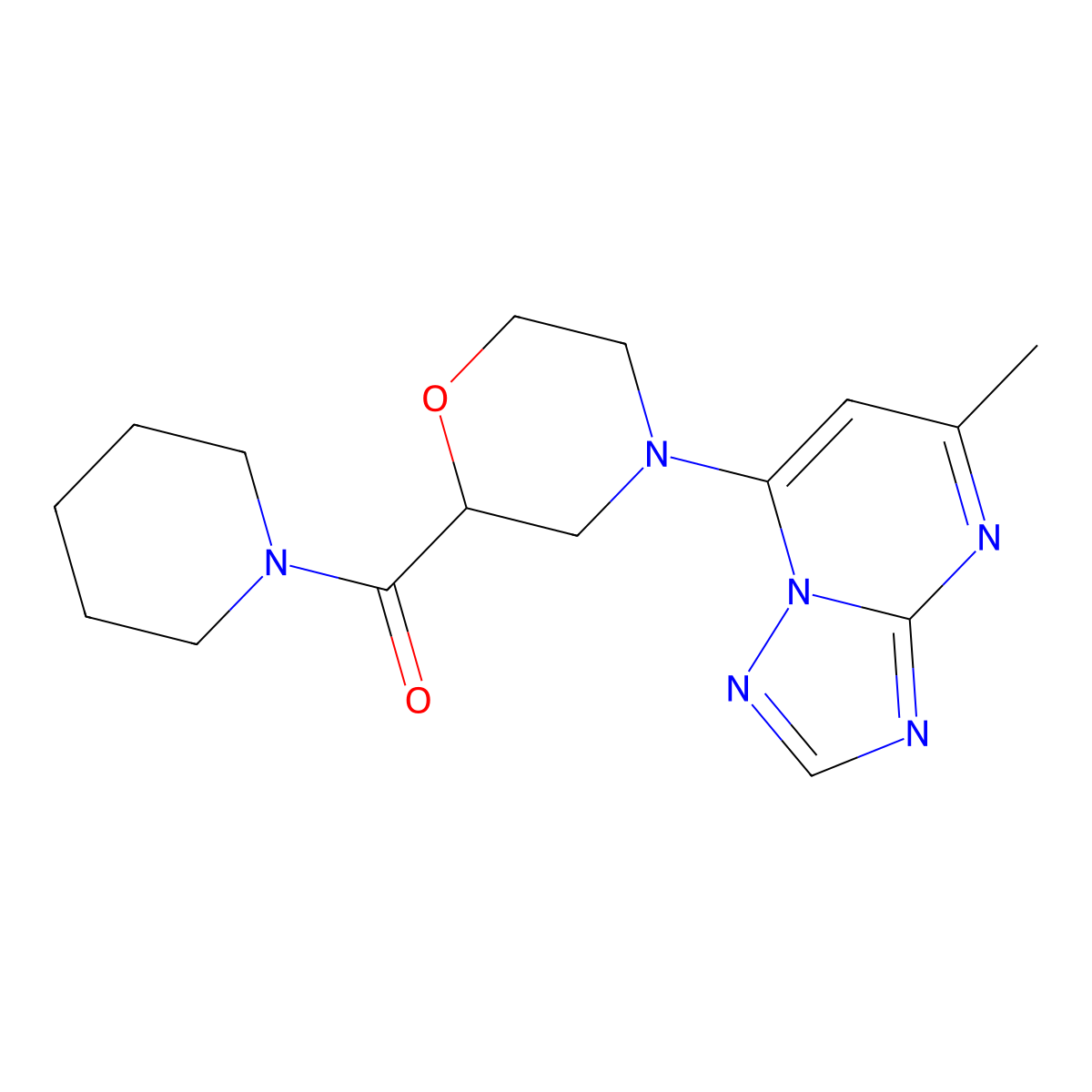 4-{5-Methyl-[1,2,4]triazolo[1,5-a]pyrimidin-7-yl}-2-(piperidine-1-carbonyl)morpholine molecular structure, CAS 2415503-23-8