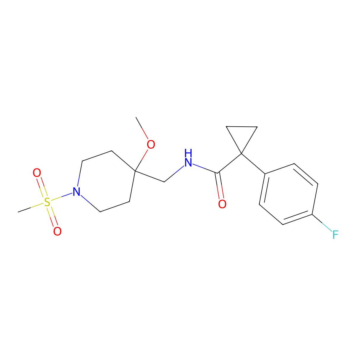1-(4-fluorophenyl)-N-[(1-methanesulfonyl-4-methoxypiperidin-4-yl)methyl]cyclopropane-1-carboxamide molecular structure, CAS 2415503-29-4