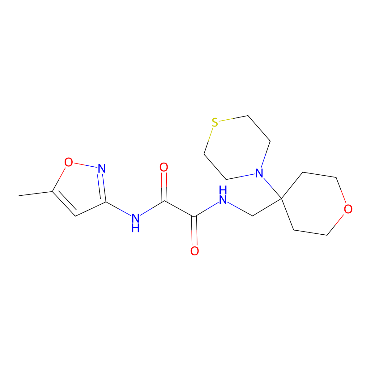 N-(5-methyl-1,2-oxazol-3-yl)-N'-{[4-(thiomorpholin-4-yl)oxan-4-yl]methyl}ethanediamide molecular structure, CAS 2415503-30-7