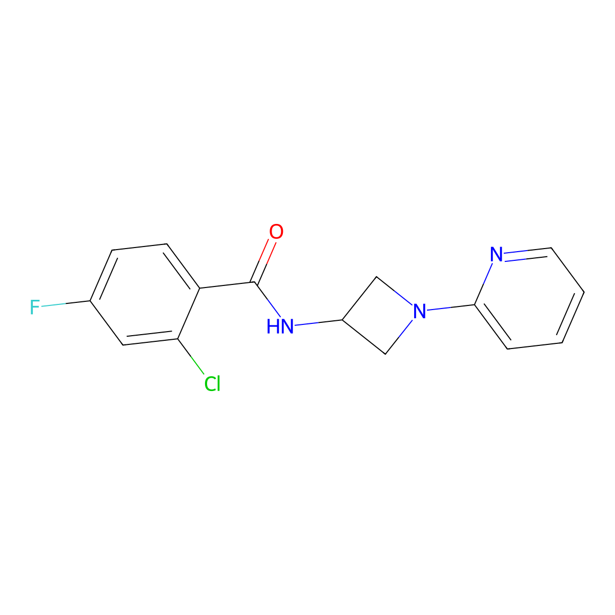 2-chloro-4-fluoro-N-[1-(pyridin-2-yl)azetidin-3-yl]benzamide molecular structure, CAS 2415503-31-8