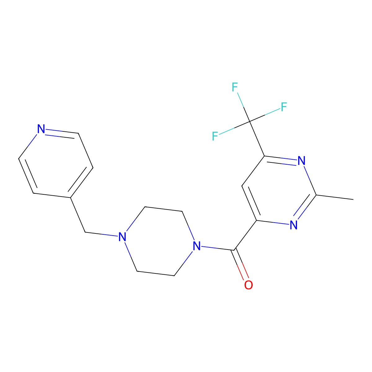 2-Methyl-4-{4-[(pyridin-4-yl)methyl]piperazine-1-carbonyl}-6-(trifluoromethyl)pyrimidine molecular structure, CAS 2415503-36-3
