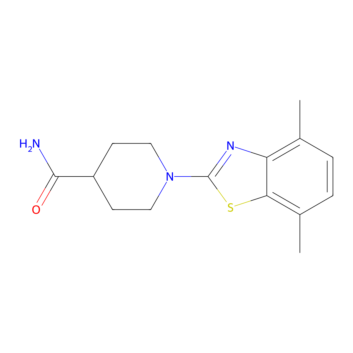 1-(4,7-Dimethyl-1,3-benzothiazol-2-yl)piperidine-4-carboxamide molecular structure, CAS 2415503-37-4