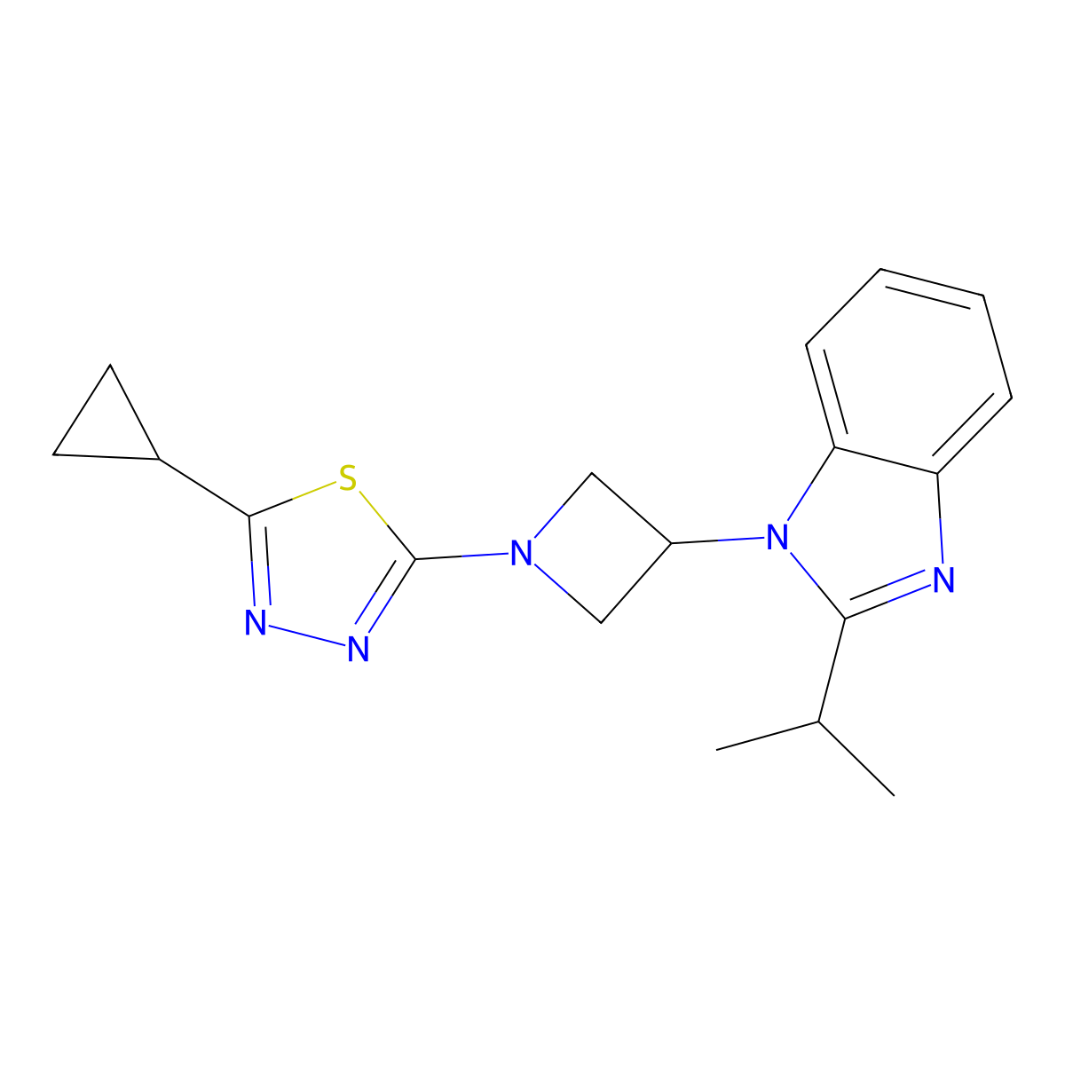 1-[1-(5-cyclopropyl-1,3,4-thiadiazol-2-yl)azetidin-3-yl]-2-(propan-2-yl)-1H-1,3-benzodiazole molecular structure, CAS 2415503-41-0