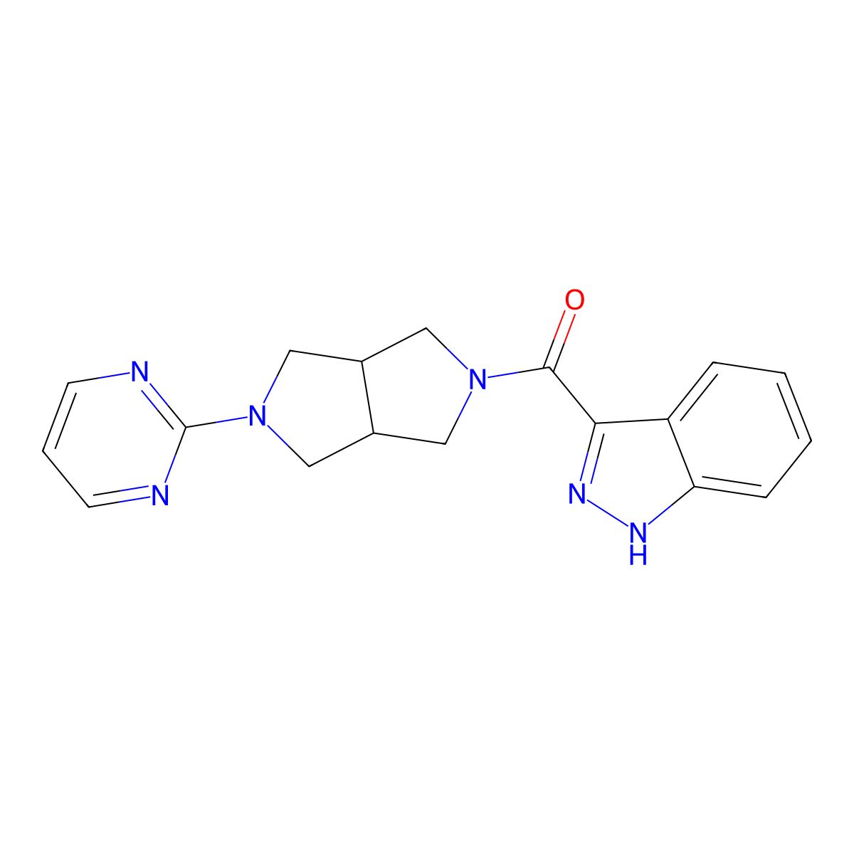 3-[5-(pyrimidin-2-yl)-octahydropyrrolo[3,4-c]pyrrole-2-carbonyl]-1H-indazole molecular structure, CAS 2415503-42-1