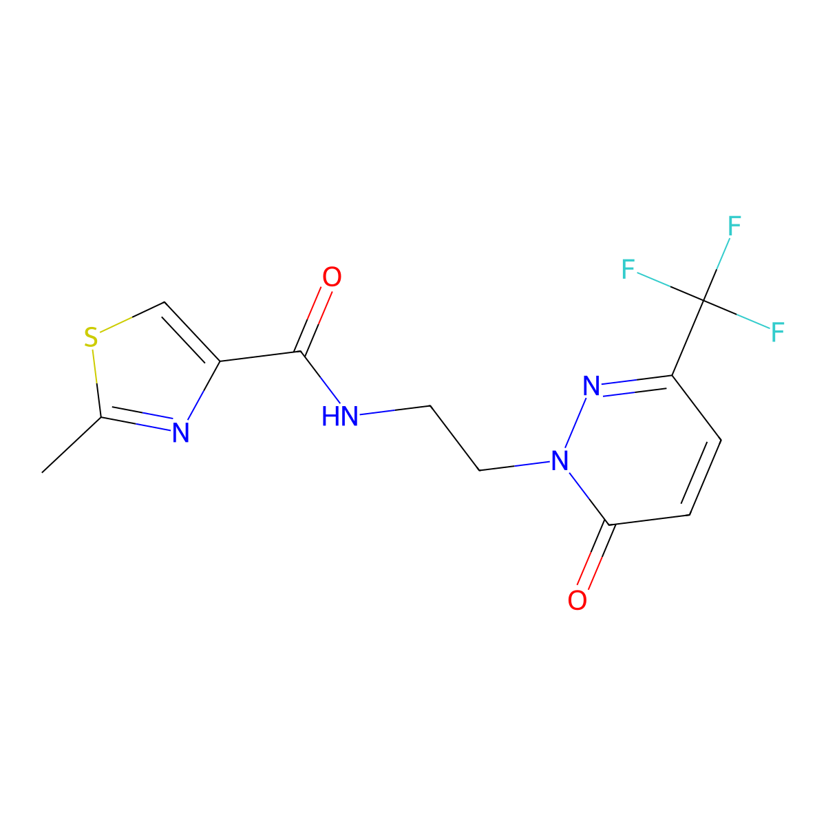 2-methyl-N-{2-[6-oxo-3-(trifluoromethyl)-1,6-dihydropyridazin-1-yl]ethyl}-1,3-thiazole-4-carboxamide molecular structure, CAS 2415503-44-3