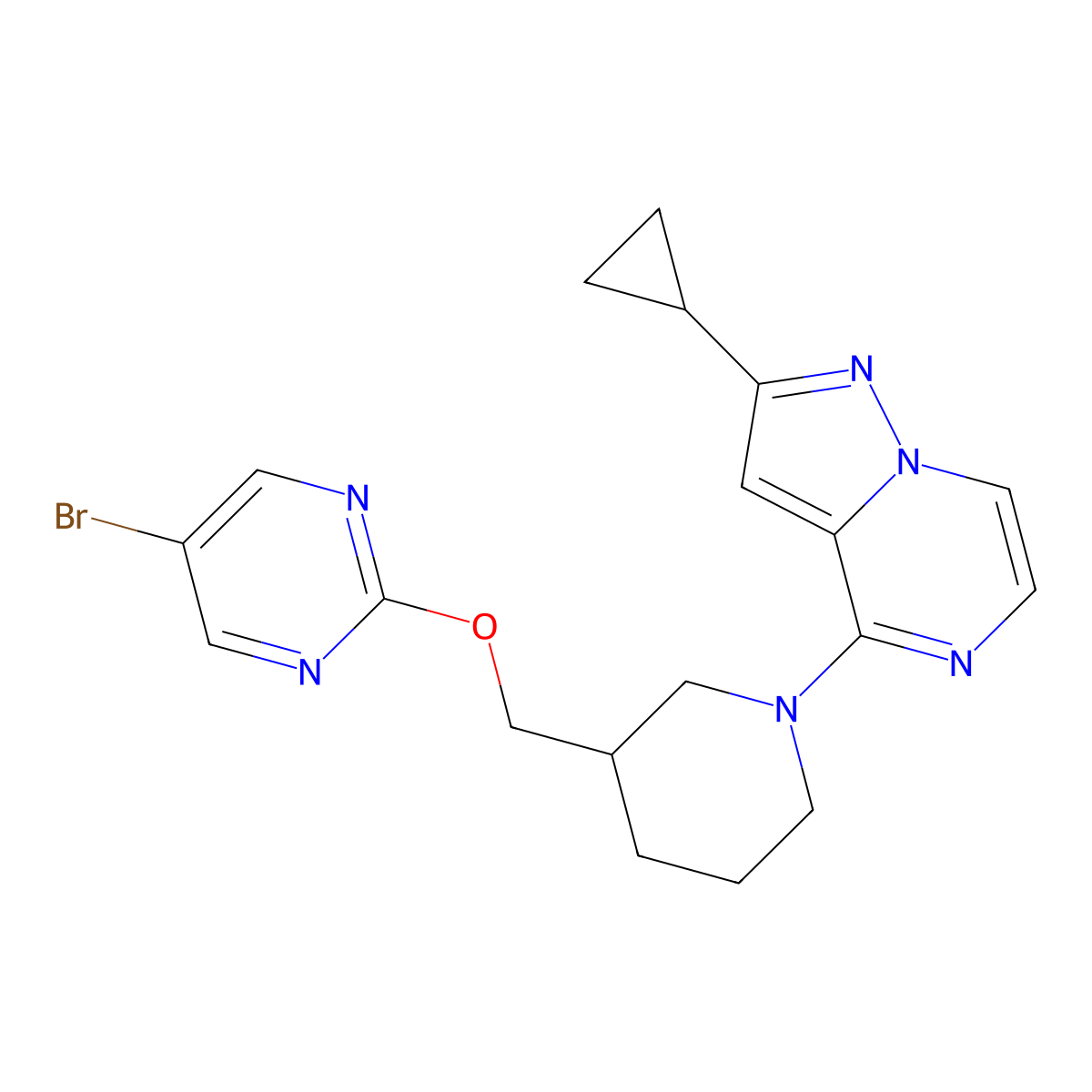 5-Bromo-2-[(1-{2-cyclopropylpyrazolo[1,5-a]pyrazin-4-yl}piperidin-3-yl)methoxy]pyrimidine molecular structure, CAS 2415503-45-4