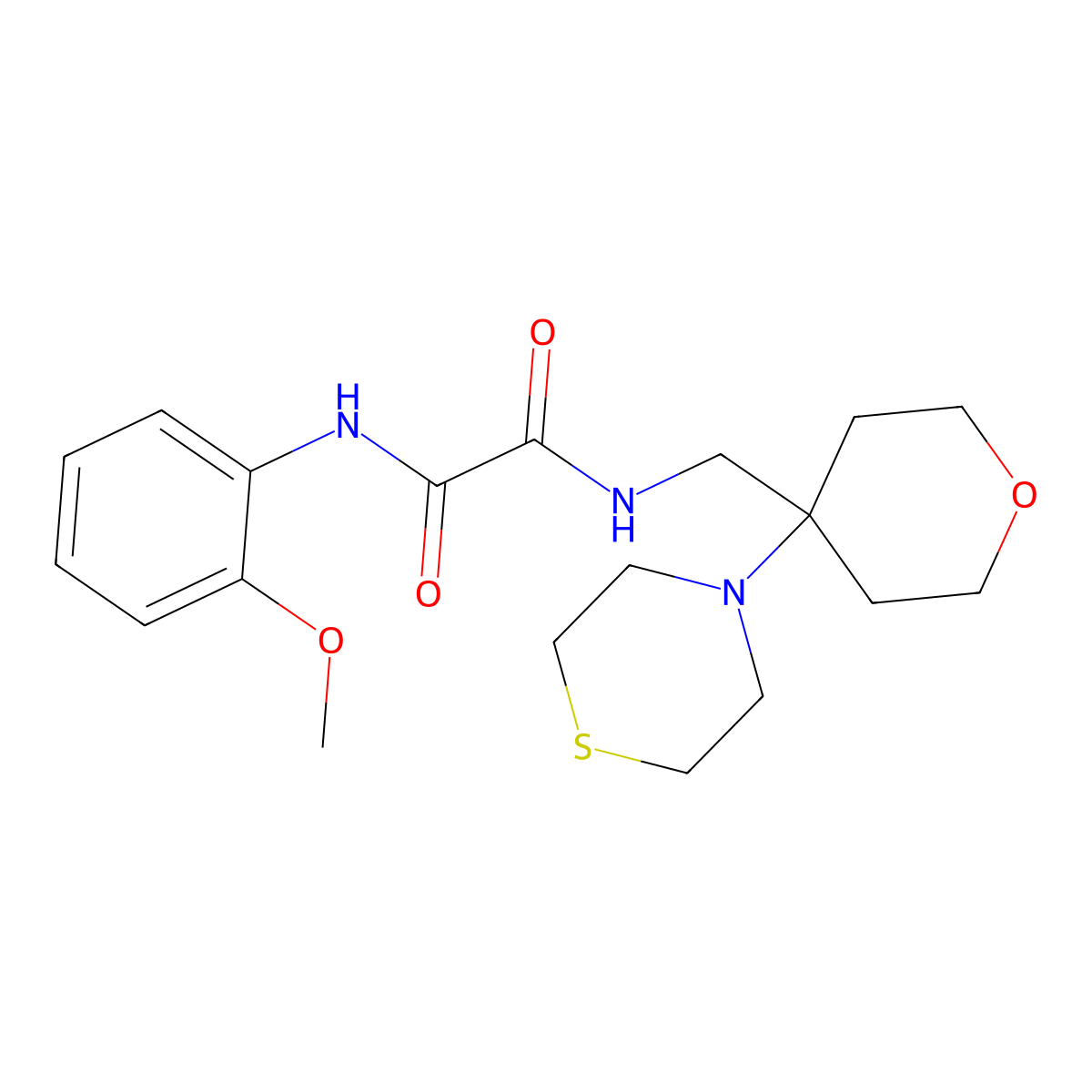 N'-(2-methoxyphenyl)-N-{[4-(thiomorpholin-4-yl)oxan-4-yl]methyl}ethanediamide molecular structure, CAS 2415503-48-7
