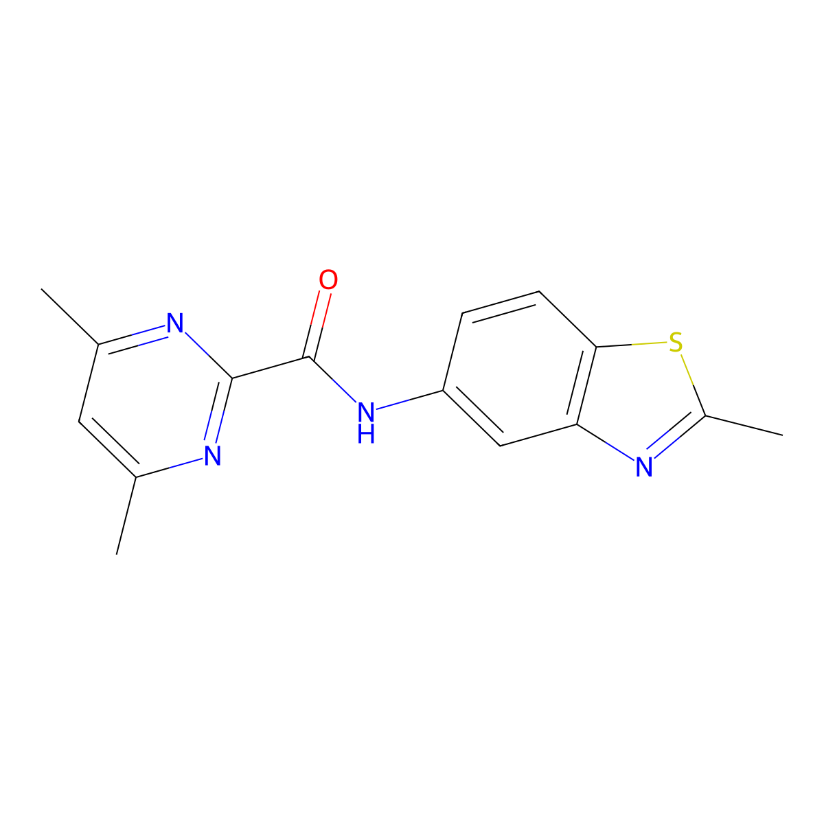 4,6-Dimethyl-N-(2-methyl-1,3-benzothiazol-5-yl)pyrimidine-2-carboxamide molecular structure, CAS 2415503-65-8
