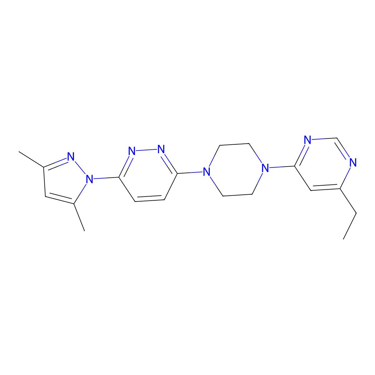 3-(3,5-dimethyl-1H-pyrazol-1-yl)-6-[4-(6-ethylpyrimidin-4-yl)piperazin-1-yl]pyridazine molecular structure, CAS 2415503-68-1