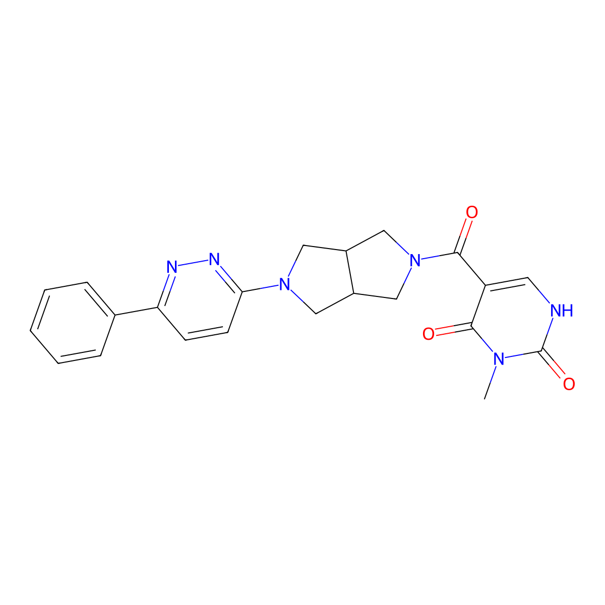 3-Methyl-5-[5-(6-phenylpyridazin-3-yl)-octahydropyrrolo[3,4-c]pyrrole-2-carbonyl]-1,2,3,4-tetrahydropyrimidine-2,4-dione molecular structure, CAS 2415503-70-5
