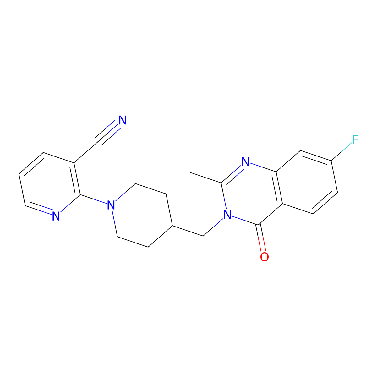 2-{4-[(7-Fluoro-2-methyl-4-oxo-3,4-dihydroquinazolin-3-yl)methyl]piperidin-1-yl}pyridine-3-carbonitrile molecular structure, CAS 2415503-71-6