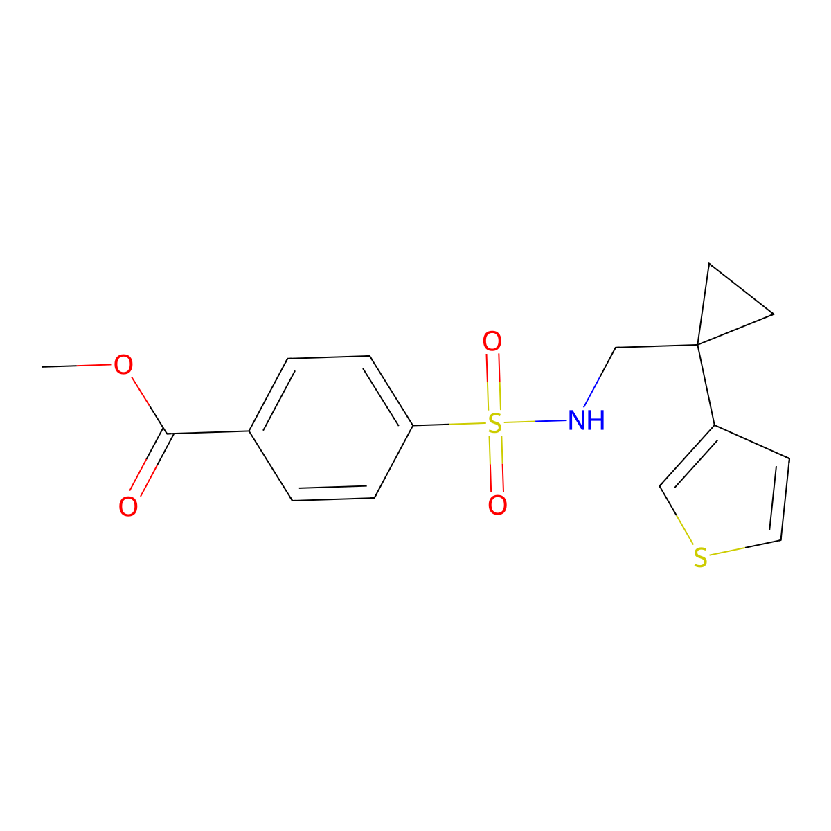 Methyl 4-({[1-(thiophen-3-yl)cyclopropyl]methyl}sulfamoyl)benzoate molecular structure, CAS 2415503-72-7