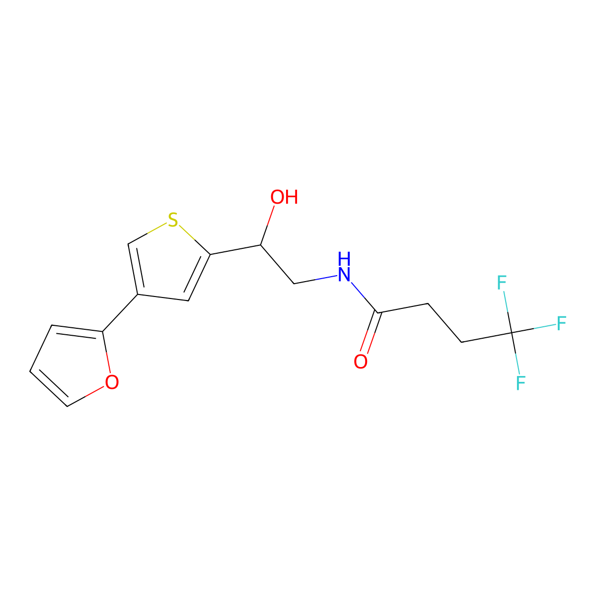 4,4,4-trifluoro-N-{2-[4-(furan-2-yl)thiophen-2-yl]-2-hydroxyethyl}butanamide molecular structure, CAS 2415503-76-1