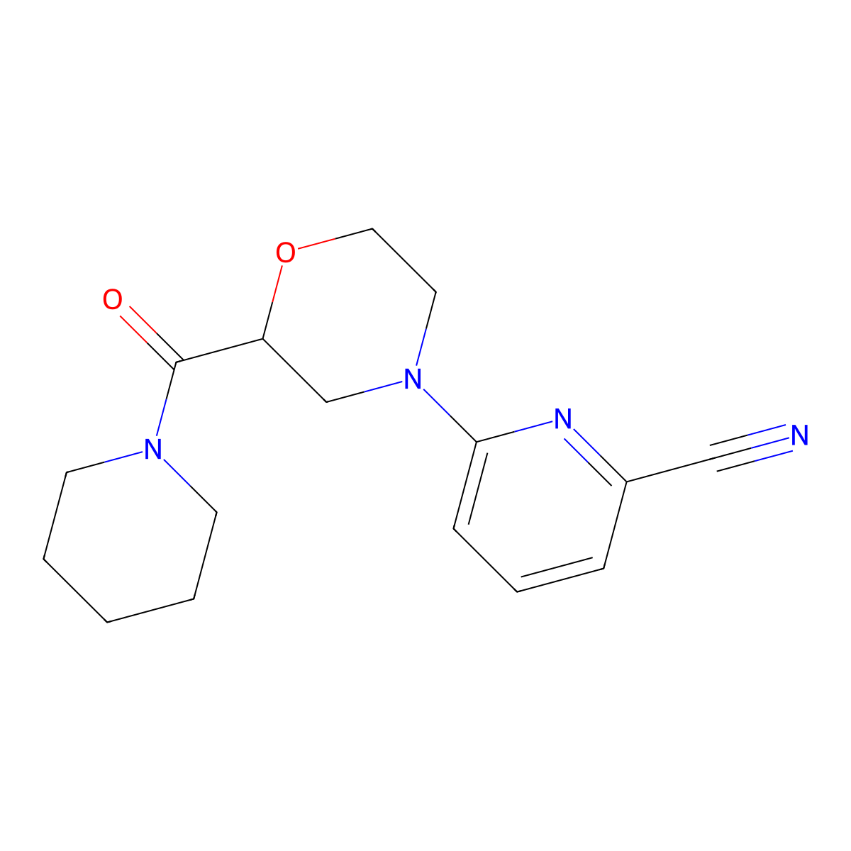 6-[2-(Piperidine-1-carbonyl)morpholin-4-yl]pyridine-2-carbonitrile molecular structure, CAS 2415503-78-3