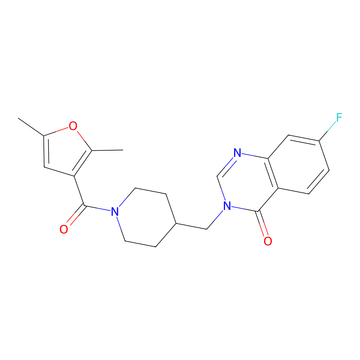 3-{[1-(2,5-Dimethylfuran-3-carbonyl)piperidin-4-yl]methyl}-7-fluoro-3,4-dihydroquinazolin-4-one molecular structure, CAS 2415503-90-9