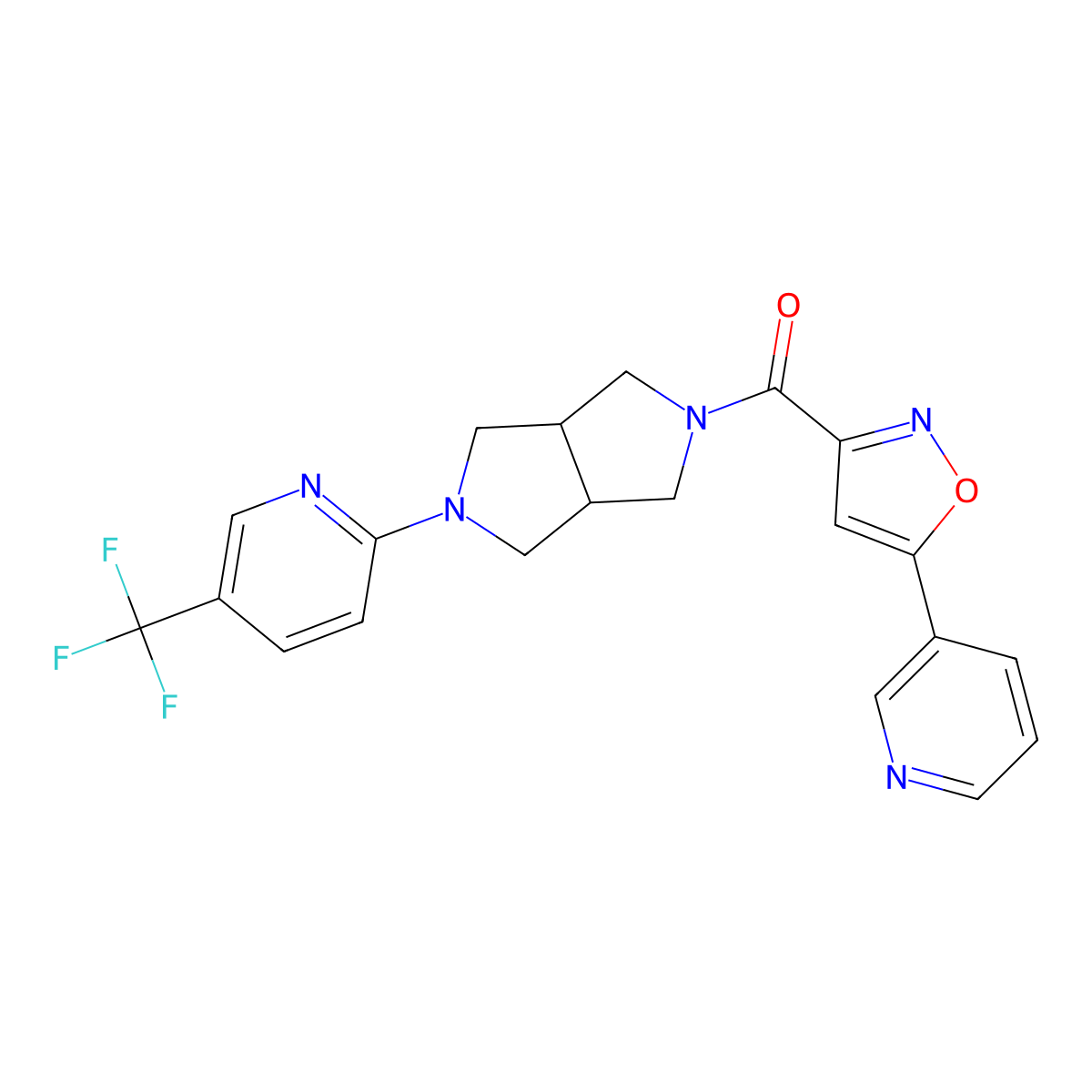 2-{5-[5-(Pyridin-3-yl)-1,2-oxazole-3-carbonyl]-octahydropyrrolo[3,4-c]pyrrol-2-yl}-5-(trifluoromethyl)pyridine molecular structure, CAS 2415503-91-0