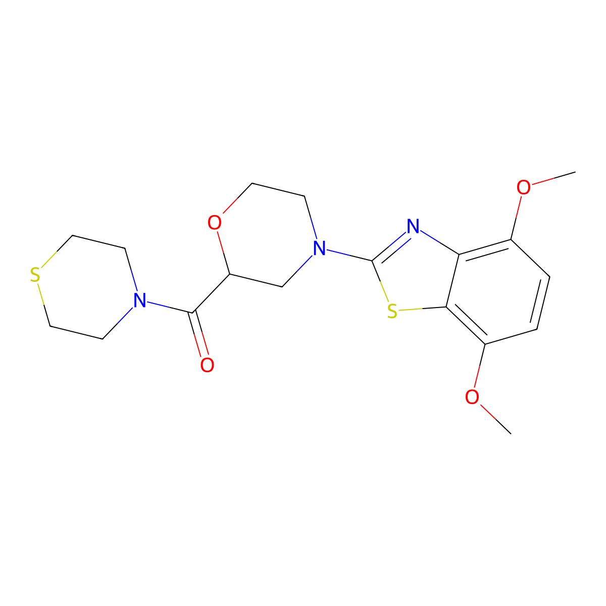 4,7-Dimethoxy-2-[2-(thiomorpholine-4-carbonyl)morpholin-4-yl]-1,3-benzothiazole molecular structure, CAS 2415503-93-2