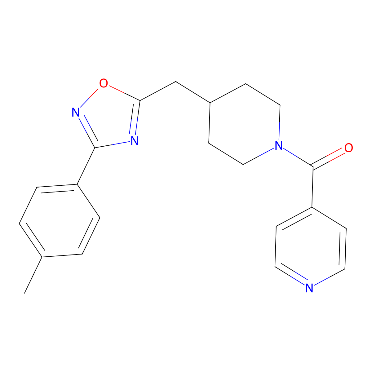 4-(4-{[3-(4-Methylphenyl)-1,2,4-oxadiazol-5-yl]methyl}piperidine-1-carbonyl)pyridine molecular structure, CAS 2415503-98-7