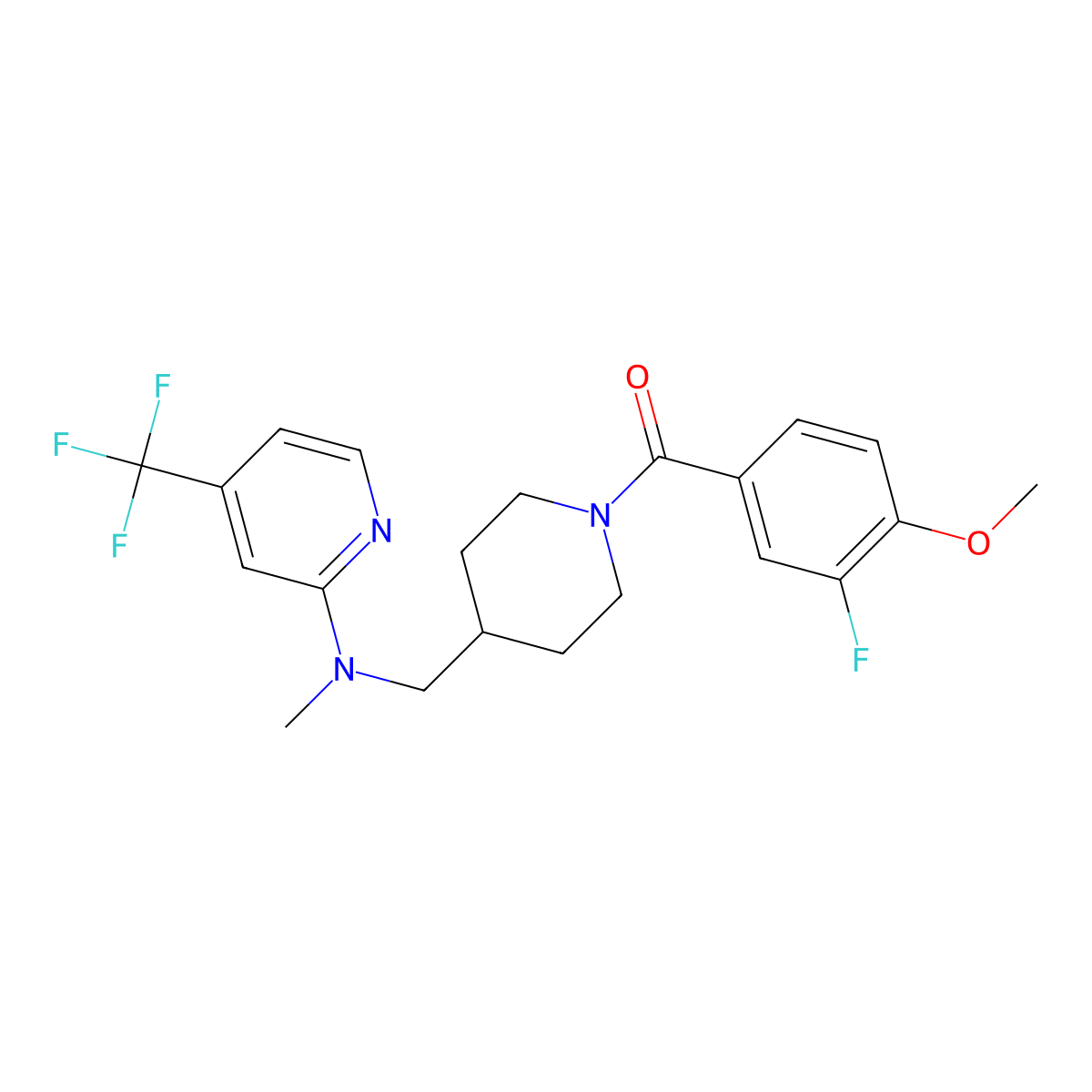 N-{[1-(3-fluoro-4-methoxybenzoyl)piperidin-4-yl]methyl}-N-methyl-4-(trifluoromethyl)pyridin-2-amine molecular structure, CAS 2415504-02-6