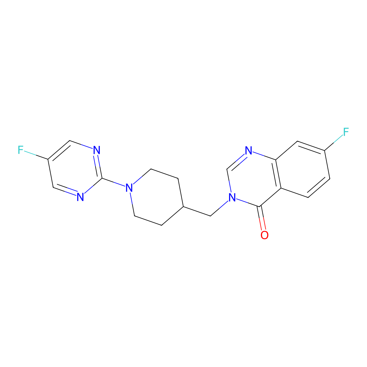 7-Fluoro-3-{[1-(5-fluoropyrimidin-2-yl)piperidin-4-yl]methyl}-3,4-dihydroquinazolin-4-one molecular structure, CAS 2415504-05-9