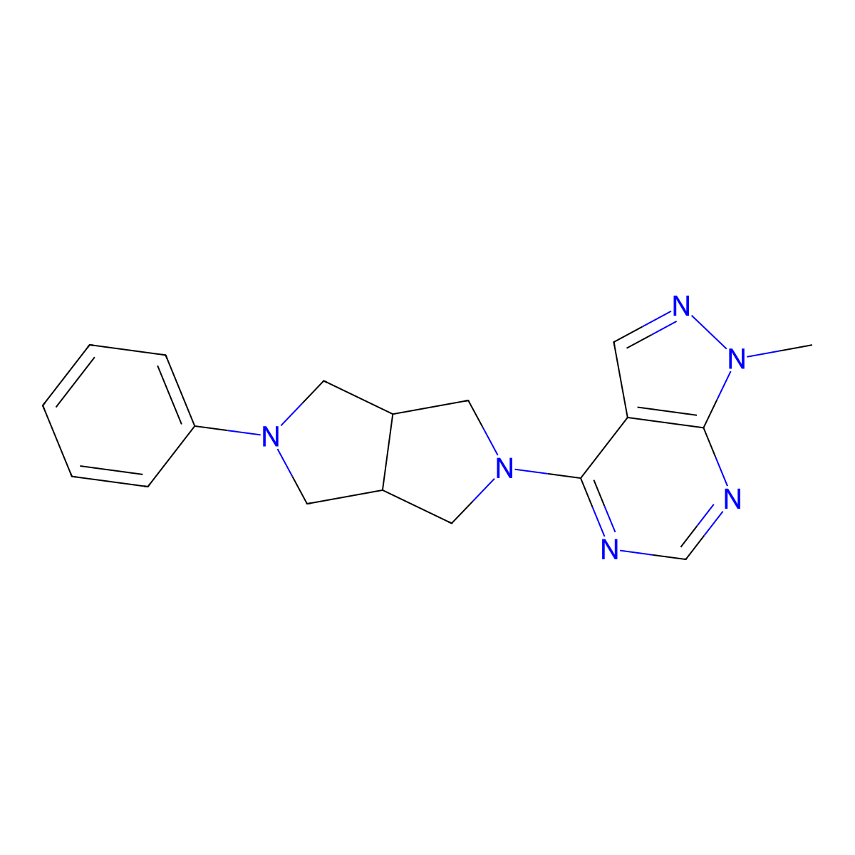 2-{1-methyl-1H-pyrazolo[3,4-d]pyrimidin-4-yl}-5-phenyl-octahydropyrrolo[3,4-c]pyrrole molecular structure, CAS 2415504-06-0