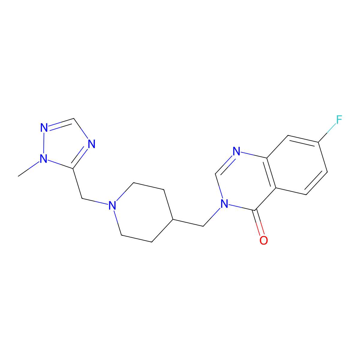 7-fluoro-3-({1-[(1-methyl-1H-1,2,4-triazol-5-yl)methyl]piperidin-4-yl}methyl)-3,4-dihydroquinazolin-4-one molecular structure, CAS 2415504-12-8