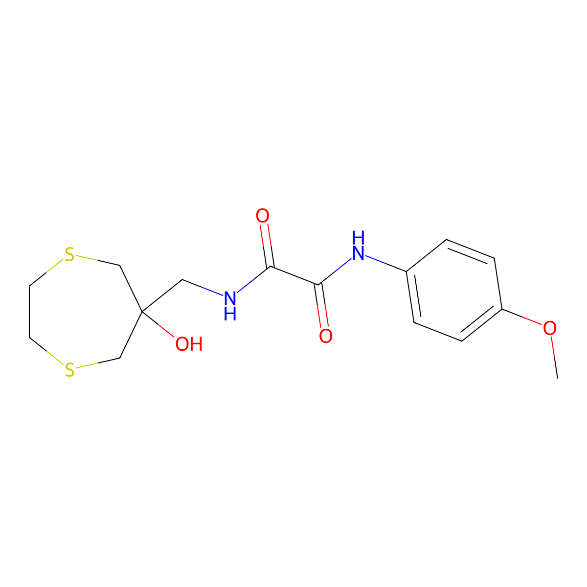 N'-[(6-hydroxy-1,4-dithiepan-6-yl)methyl]-N-(4-methoxyphenyl)ethanediamide molecular structure, CAS 2415504-17-3