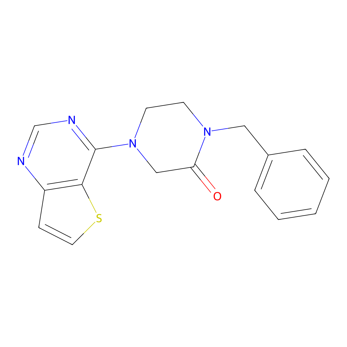 1-Benzyl-4-{thieno[3,2-d]pyrimidin-4-yl}piperazin-2-one molecular structure, CAS 2415504-21-9