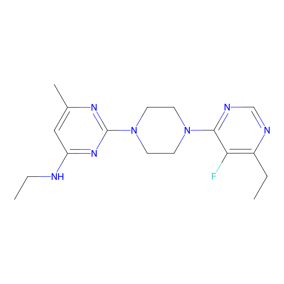 N-Ethyl-2-[4-(6-ethyl-5-fluoropyrimidin-4-yl)piperazin-1-yl]-6-methylpyrimidin-4-amine molecular structure, CAS 2415504-22-0