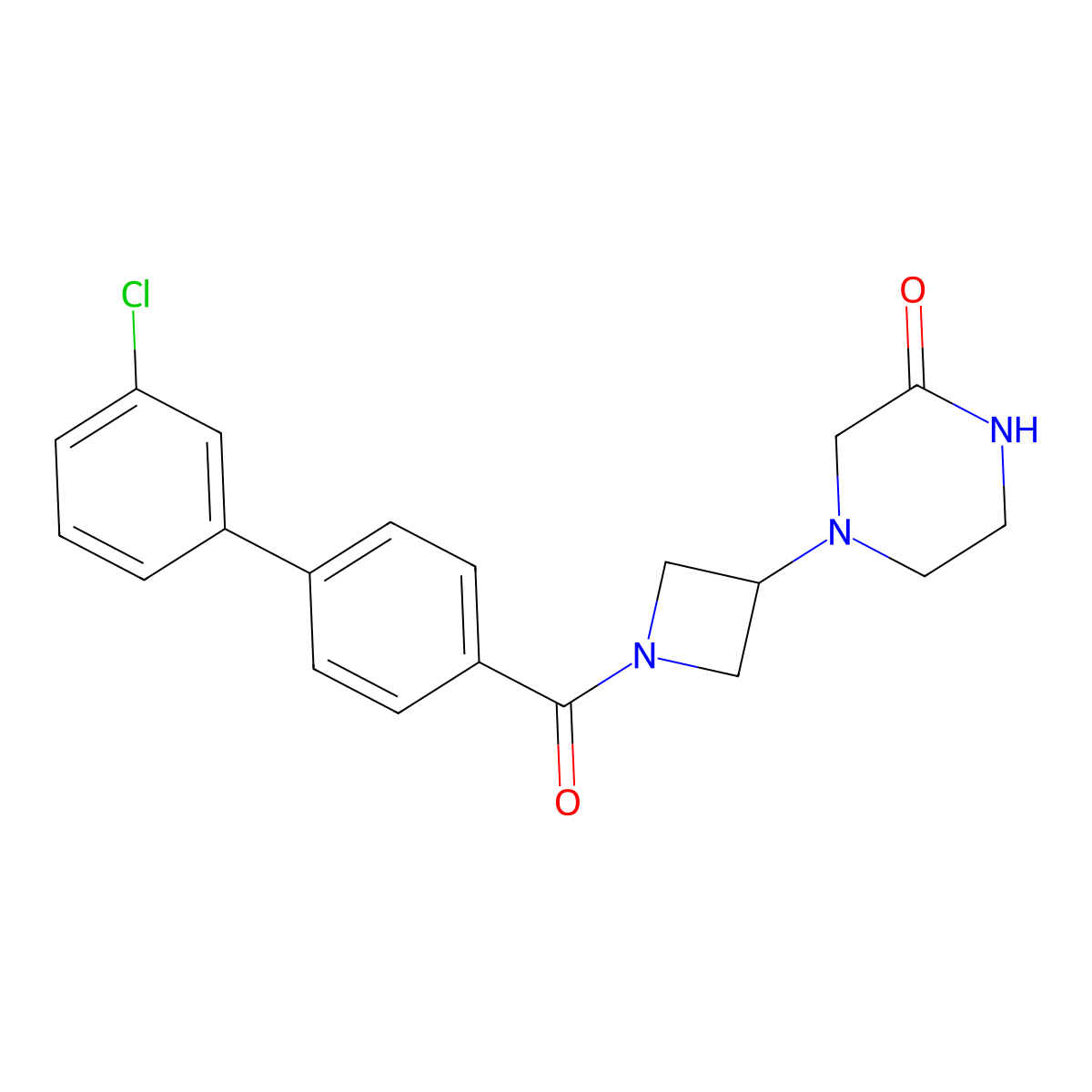 4-(1-{3'-Chloro-[1,1'-biphenyl]-4-carbonyl}azetidin-3-yl)piperazin-2-one molecular structure, CAS 2415504-32-2