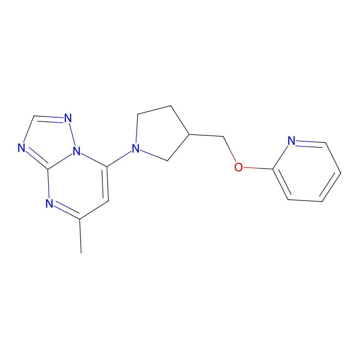 2-[(1-{5-Methyl-[1,2,4]triazolo[1,5-a]pyrimidin-7-yl}pyrrolidin-3-yl)methoxy]pyridine molecular structure, CAS 2415504-36-6