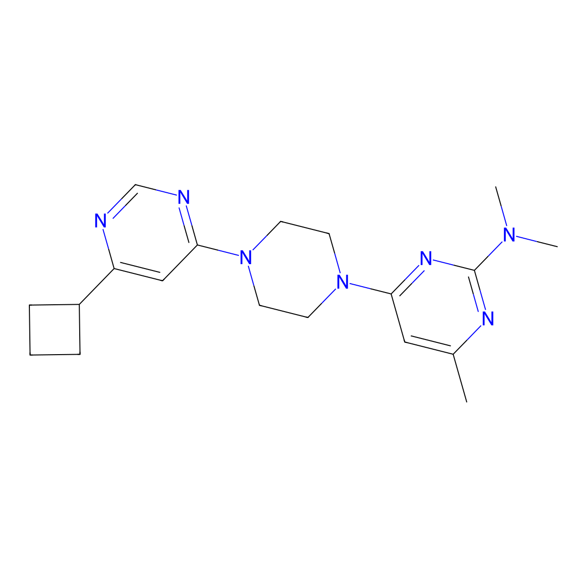 4-[4-(6-cyclobutylpyrimidin-4-yl)piperazin-1-yl]-N,N,6-trimethylpyrimidin-2-amine molecular structure, CAS 2415504-39-9