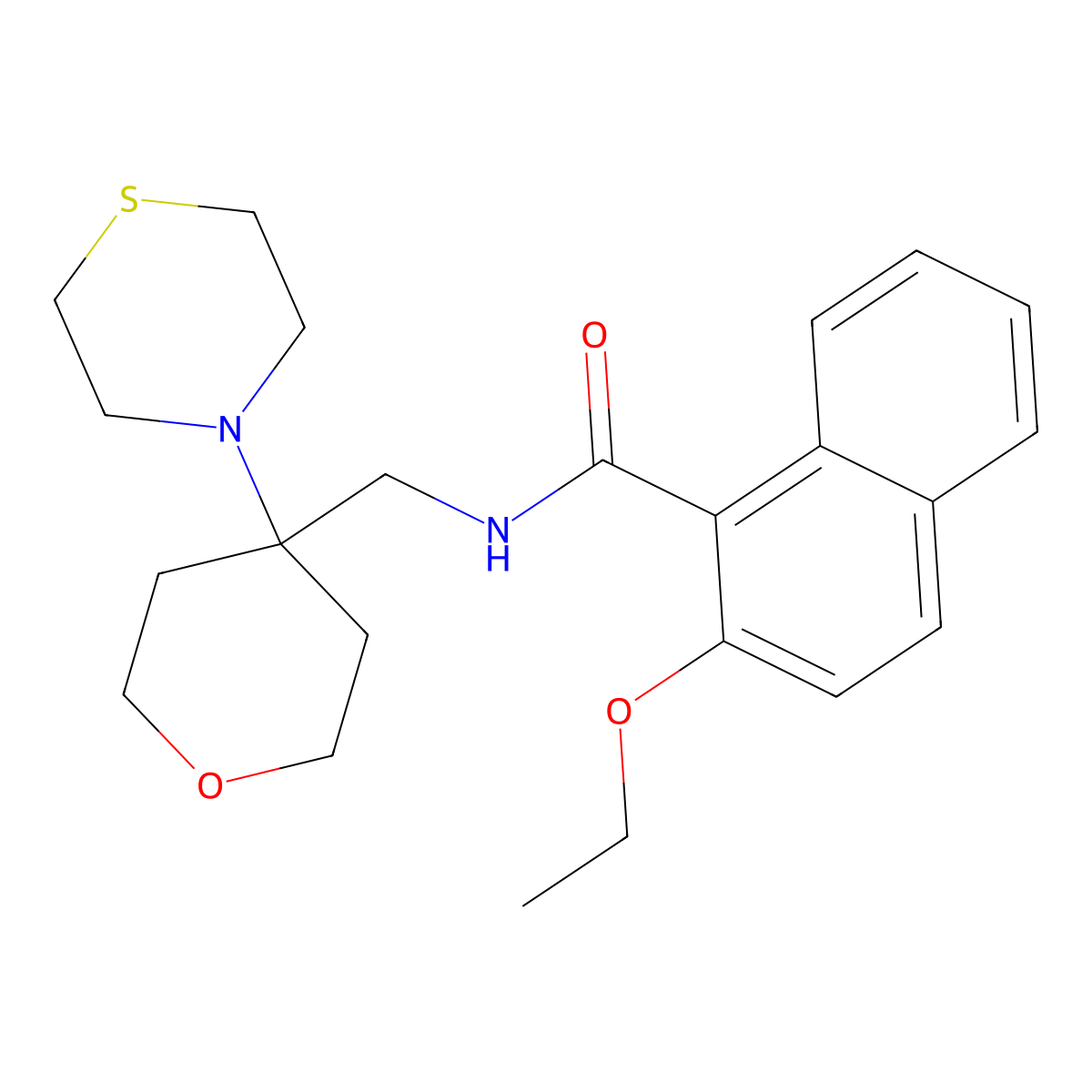 2-ethoxy-N-{[4-(thiomorpholin-4-yl)oxan-4-yl]methyl}naphthalene-1-carboxamide molecular structure, CAS 2415504-47-9