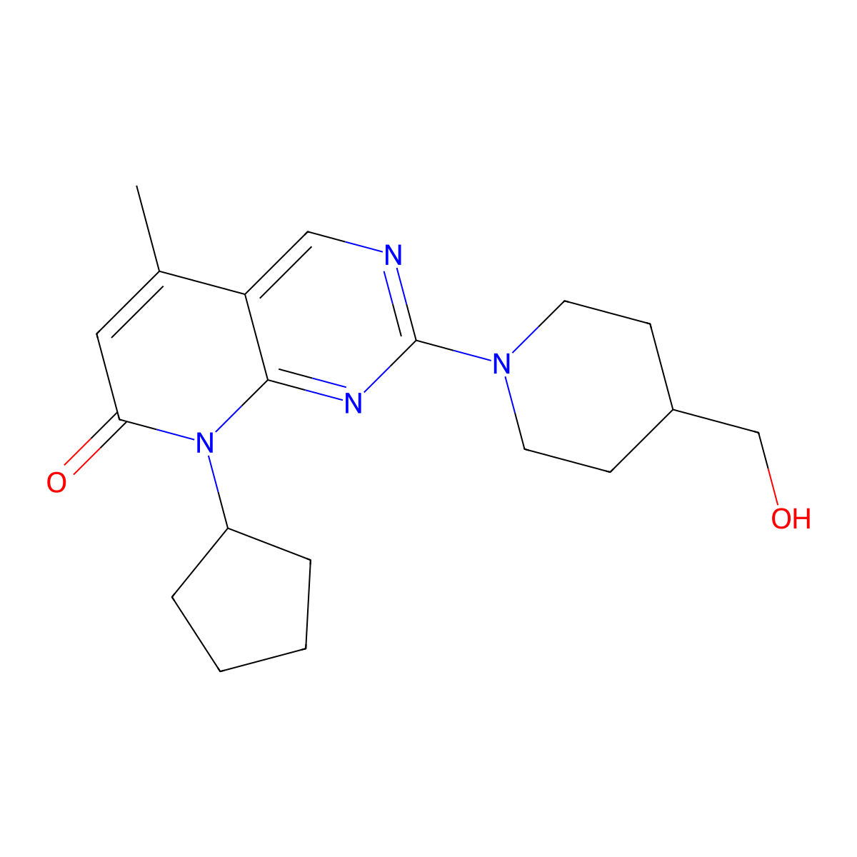 8-cyclopentyl-2-[4-(hydroxymethyl)piperidin-1-yl]-5-methyl-7H,8H-pyrido[2,3-d]pyrimidin-7-one molecular structure, CAS 2415504-51-5