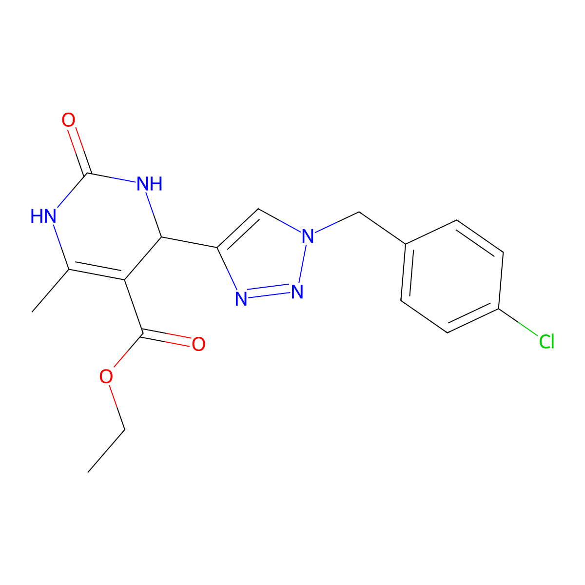ethyl 4-{1-[(4-chlorophenyl)methyl]-1H-1,2,3-triazol-4-yl}-6-methyl-2-oxo-1,2,3,4-tetrahydropyrimidine-5-carboxylate molecular structure, CAS 2415504-53-7