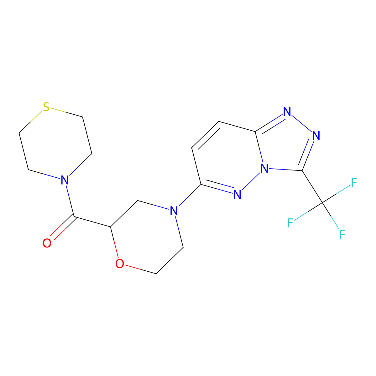 2-(Thiomorpholine-4-carbonyl)-4-[3-(trifluoromethyl)-[1,2,4]triazolo[4,3-b]pyridazin-6-yl]morpholine molecular structure, CAS 2415509-14-5