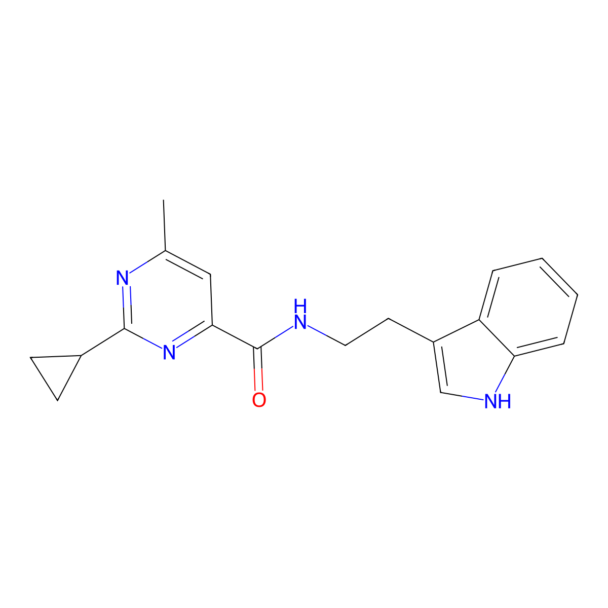 2-Cyclopropyl-N-[2-(1H-indol-3-yl)ethyl]-6-methylpyrimidine-4-carboxamide molecular structure, CAS 2415509-18-9
