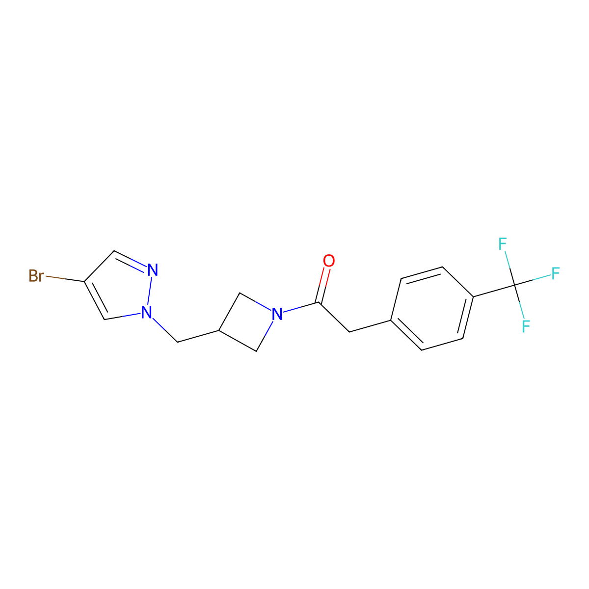 1-{3-[(4-bromo-1H-pyrazol-1-yl)methyl]azetidin-1-yl}-2-[4-(trifluoromethyl)phenyl]ethan-1-one molecular structure, CAS 2415509-19-0