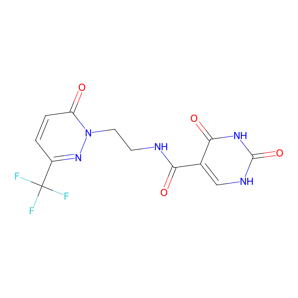 2,4-dioxo-N-{2-[6-oxo-3-(trifluoromethyl)-1,6-dihydropyridazin-1-yl]ethyl}-1,2,3,4-tetrahydropyrimidine-5-carboxamide molecular structure, CAS 2415509-22-5