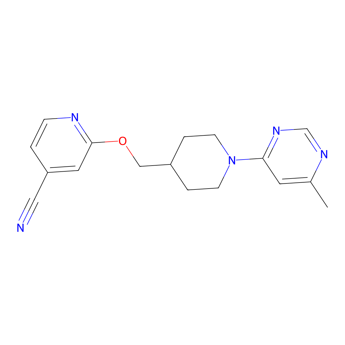 2-{[1-(6-Methylpyrimidin-4-yl)piperidin-4-yl]methoxy}pyridine-4-carbonitrile molecular structure, CAS 2415509-26-9