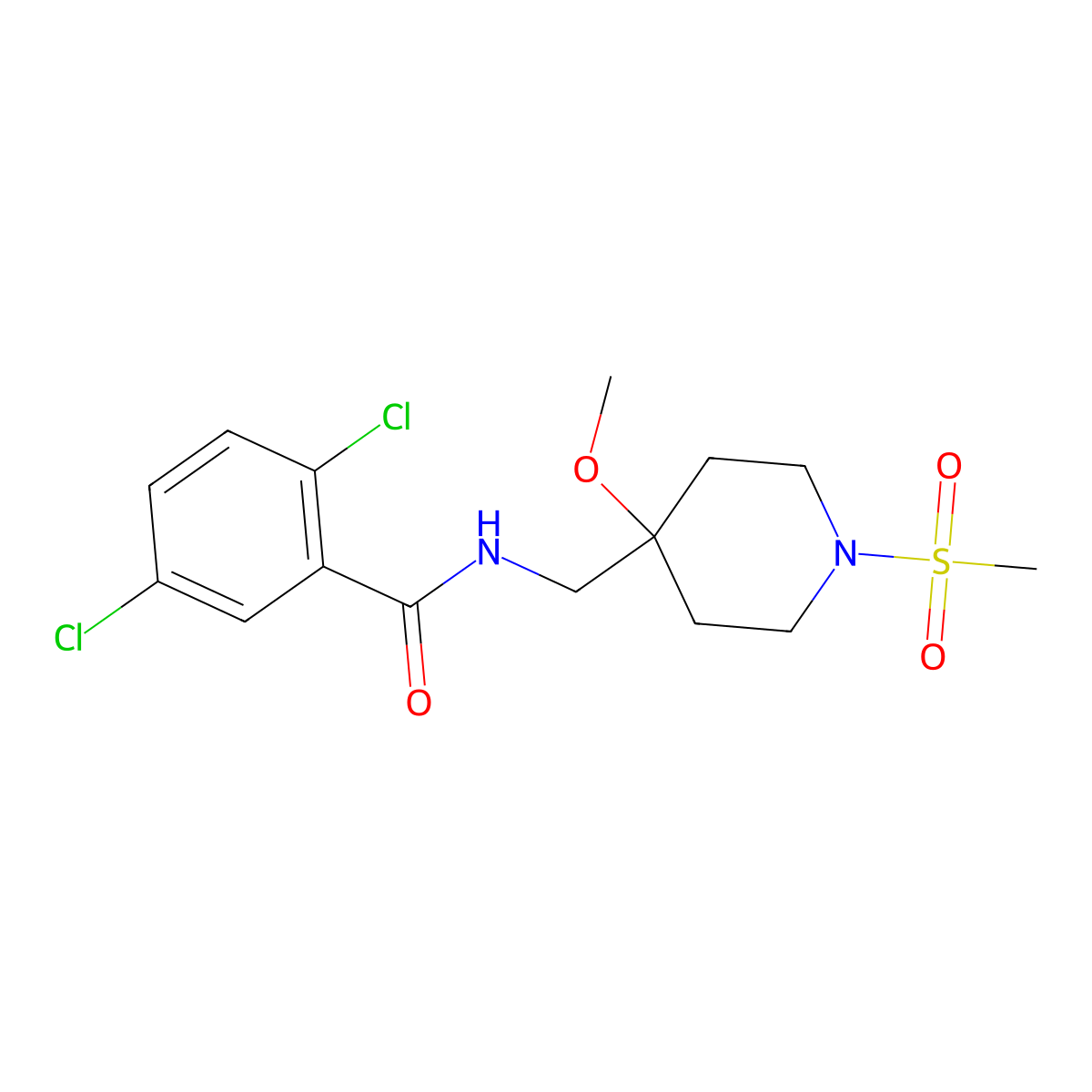 2,5-dichloro-N-[(1-methanesulfonyl-4-methoxypiperidin-4-yl)methyl]benzamide molecular structure, CAS 2415509-27-0
