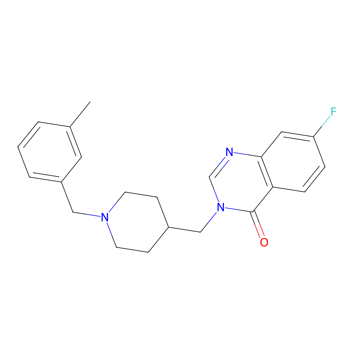 7-Fluoro-3-({1-[(3-methylphenyl)methyl]piperidin-4-yl}methyl)-3,4-dihydroquinazolin-4-one molecular structure, CAS 2415509-33-8