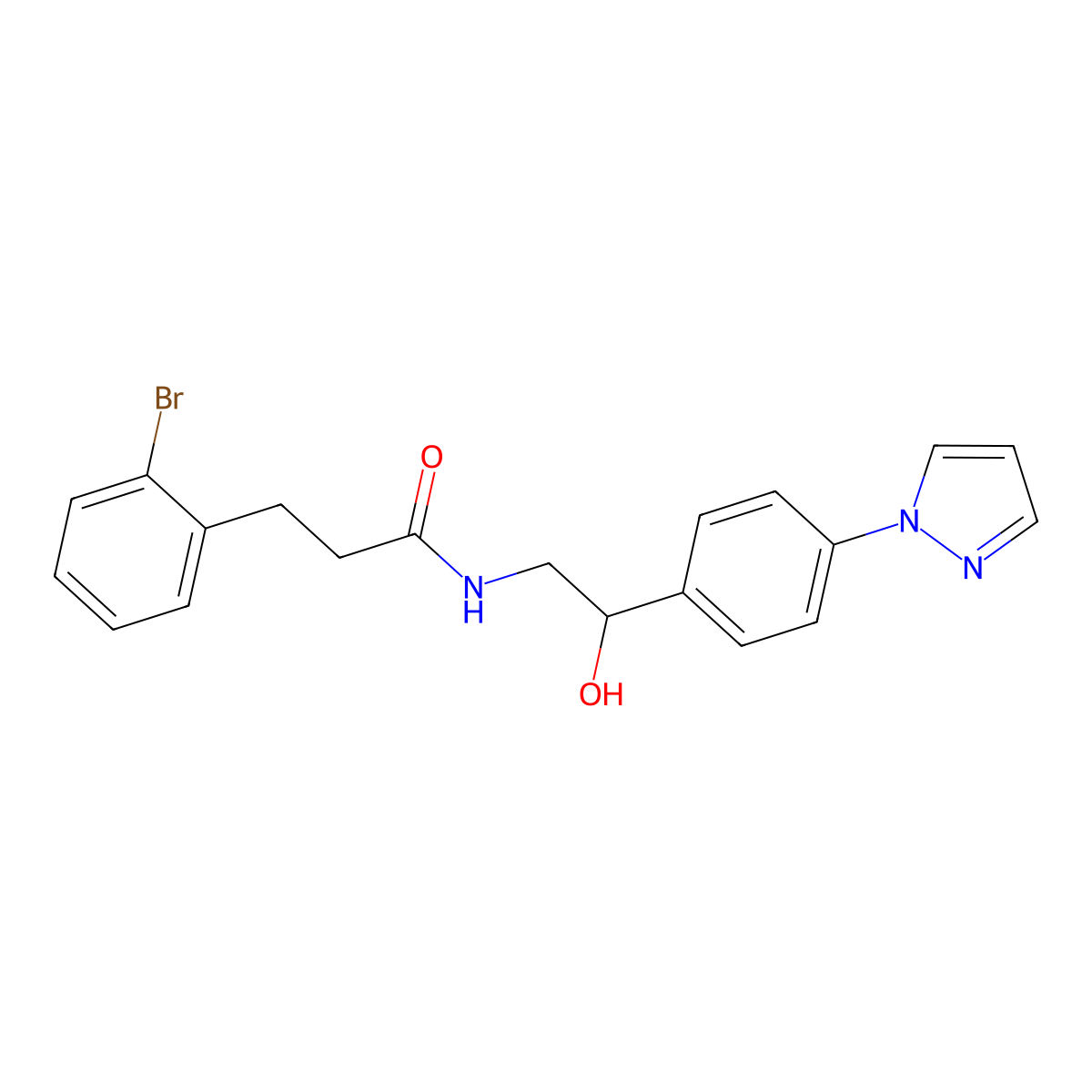 3-(2-bromophenyl)-N-{2-hydroxy-2-[4-(1H-pyrazol-1-yl)phenyl]ethyl}propanamide molecular structure, CAS 2415509-37-2