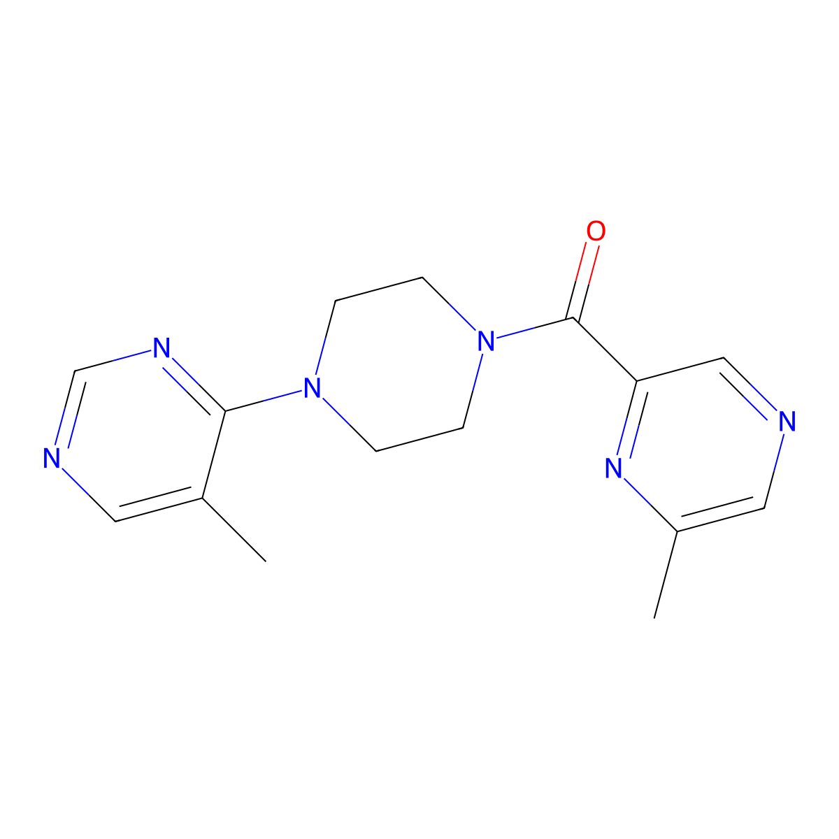 5-Methyl-4-[4-(6-methylpyrazine-2-carbonyl)piperazin-1-yl]pyrimidine molecular structure, CAS 2415509-39-4