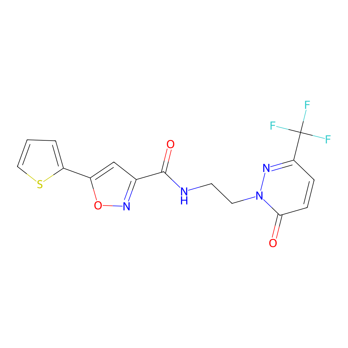 N-{2-[6-oxo-3-(trifluoromethyl)-1,6-dihydropyridazin-1-yl]ethyl}-5-(thiophen-2-yl)-1,2-oxazole-3-carboxamide molecular structure, CAS 2415509-41-8