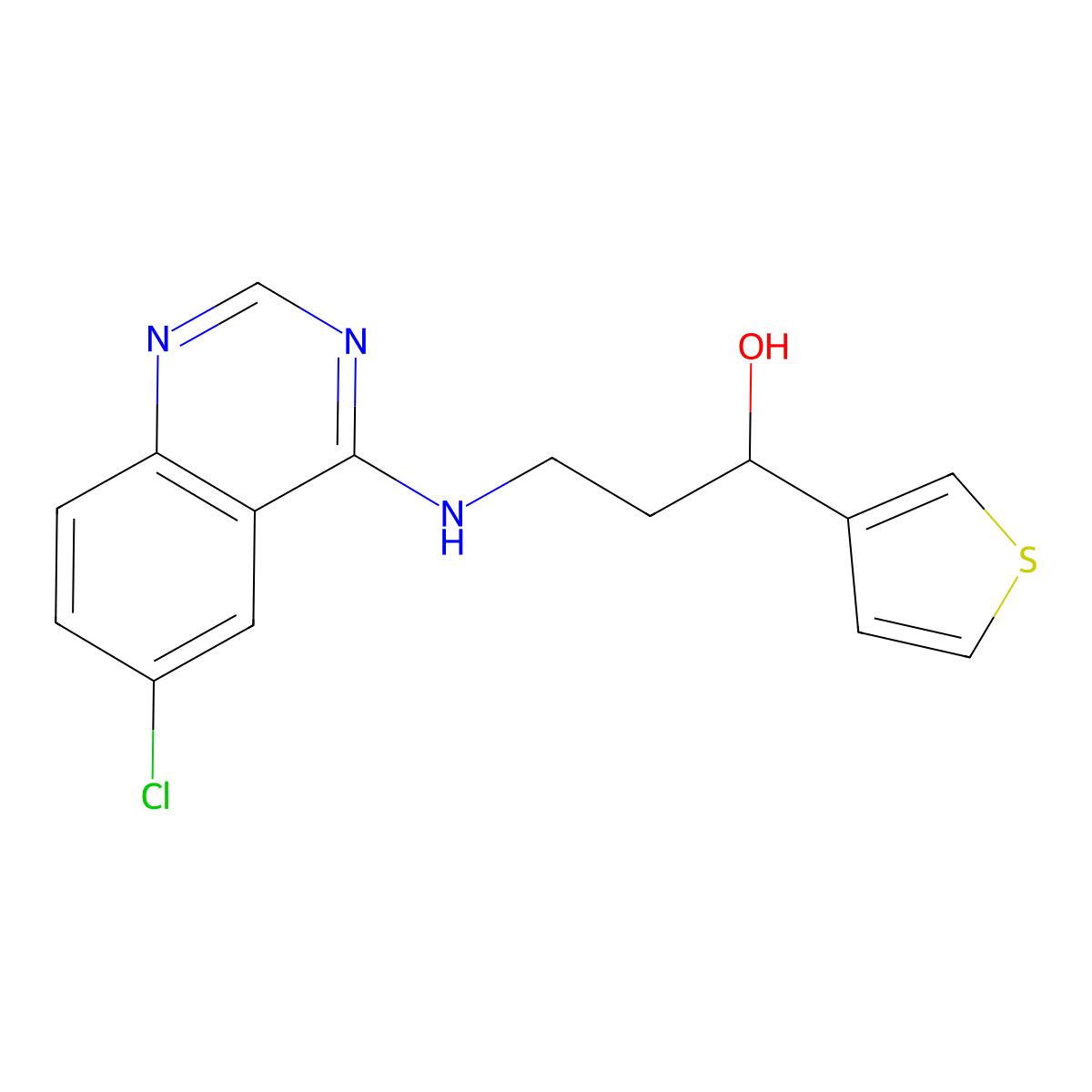 3-[(6-Chloroquinazolin-4-yl)amino]-1-(thiophen-3-yl)propan-1-ol molecular structure, CAS 2415509-48-5