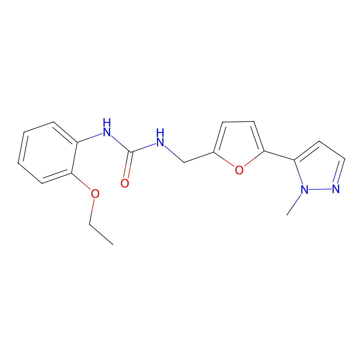 1-(2-ethoxyphenyl)-3-{[5-(1-methyl-1H-pyrazol-5-yl)furan-2-yl]methyl}urea molecular structure, CAS 2415509-49-6