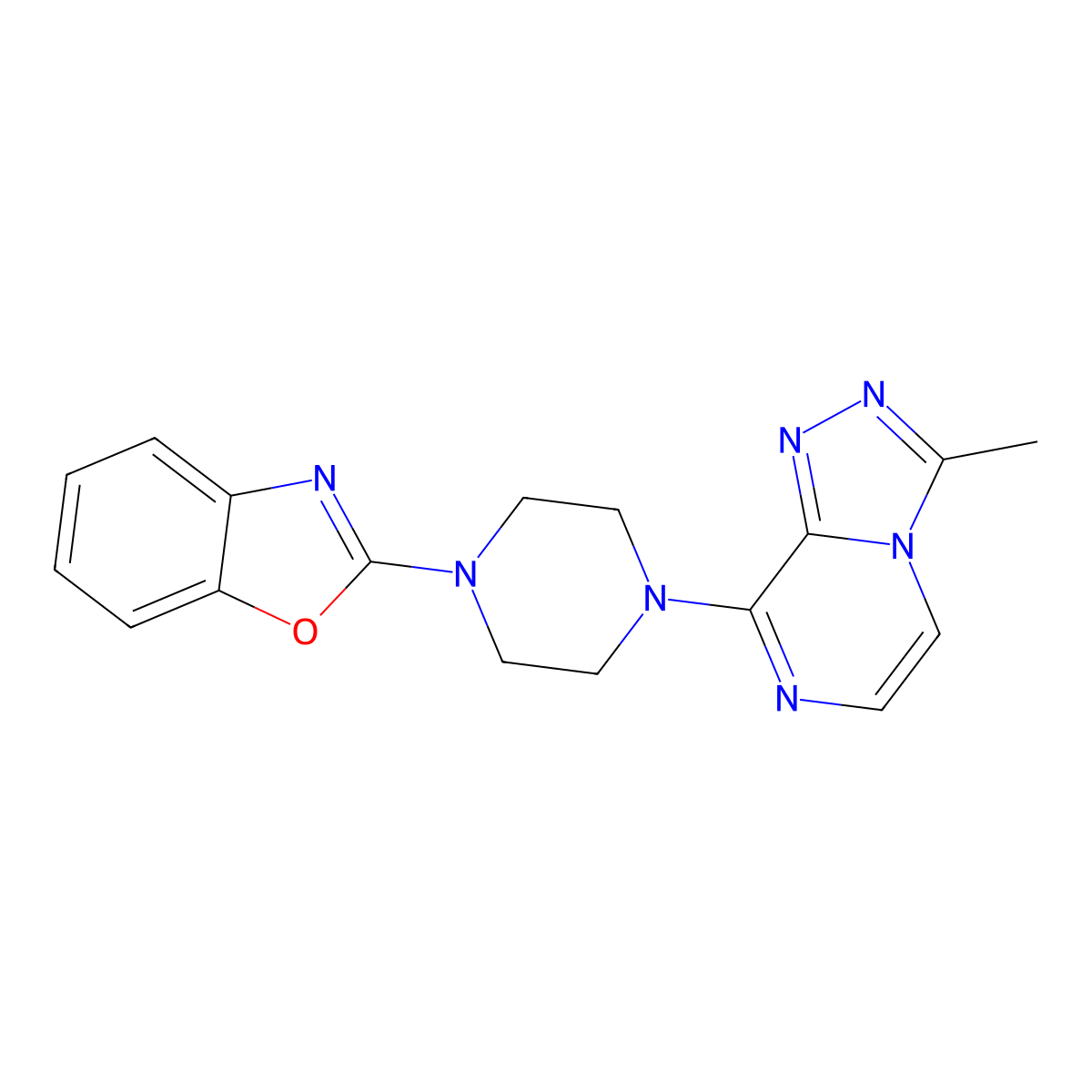 2-(4-{3-Methyl-[1,2,4]triazolo[4,3-a]pyrazin-8-yl}piperazin-1-yl)-1,3-benzoxazole molecular structure, CAS 2415509-52-1